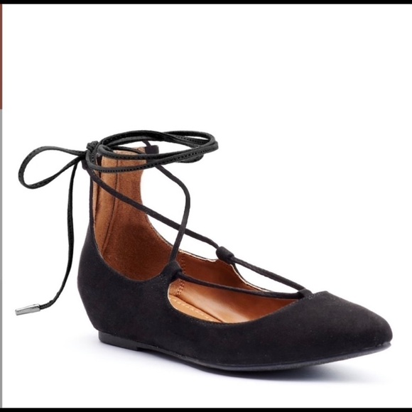 Candies Kraizin Black Lace Up Pointed Toe 6 - Picture 2 of 8